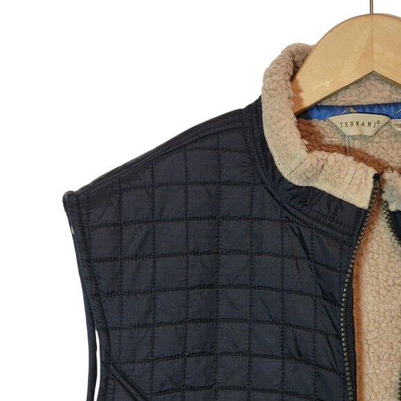 Tsunami Black Quilted Sherpa Vest Zip Front Casual Cozy Outdoor Fall Layering L - Picture 3 of 13